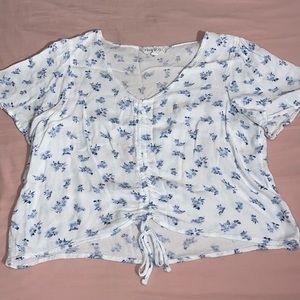 Hippie Rose White Top with Blue Flowers